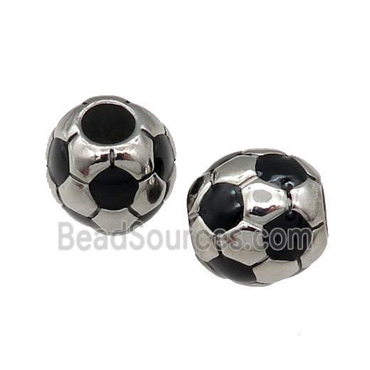 Stainless Steel Football Beads Sport Large Hole Antique Silver