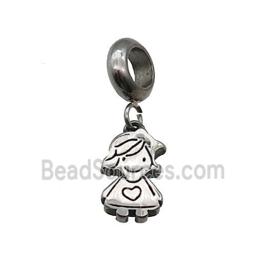 Stainless Steel Kids Girl Pendant Antique Silver