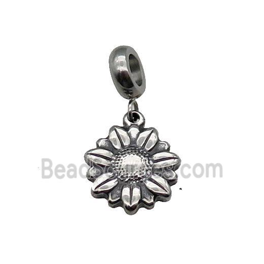 Stainless Steel Sunflower Pendant Antique Silver