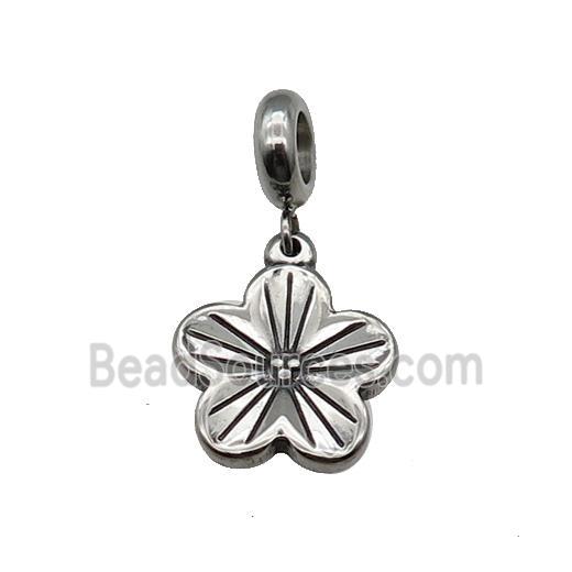 Stainless Steel Flower Pendant Antique Silver