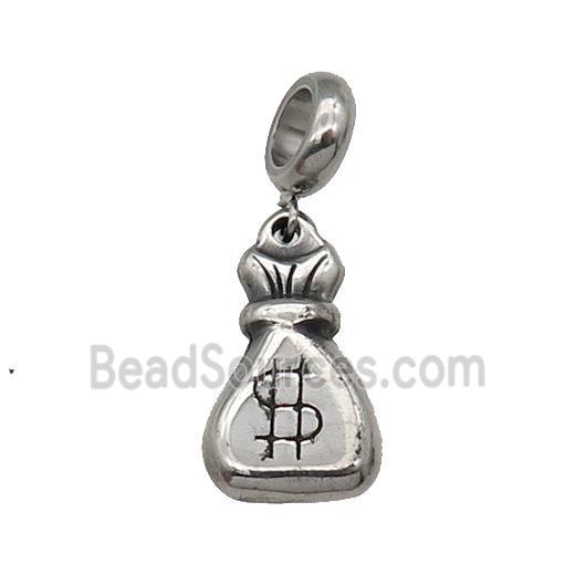 Stainless Steel MoneyBag Pendant Antique Silver