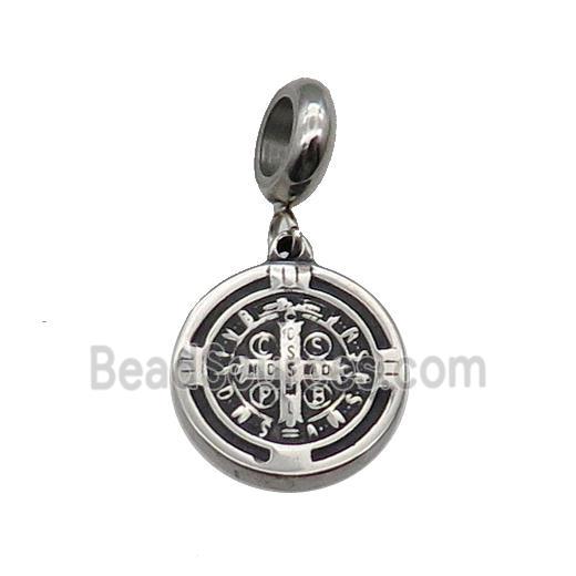 Stainless Steel Circle Cross Pendant Antique Silver