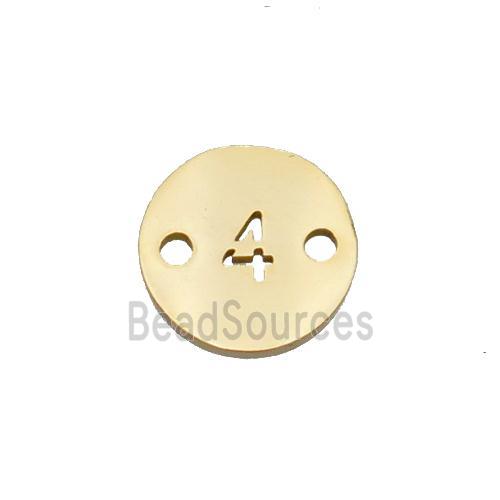 Stainless Steel Circle Number4 Connector Gold Plated