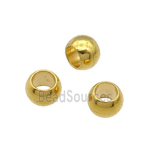 Stainless Steel Round Beads Smooth Large Hole Gold Plated