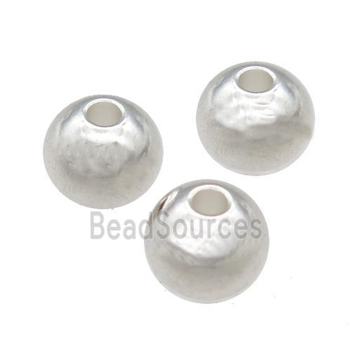 Stainless Steel Round Beads Smooth Large Hole Silver Plated