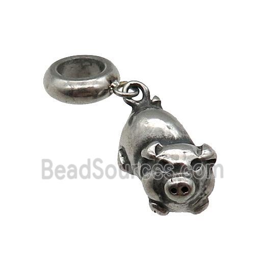 Stainless Steel Zodiac Boar Pendant Antique Silver