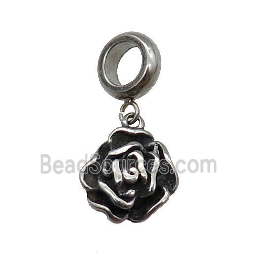 Stainless Steel Rose Flower Pendant Antique Silver