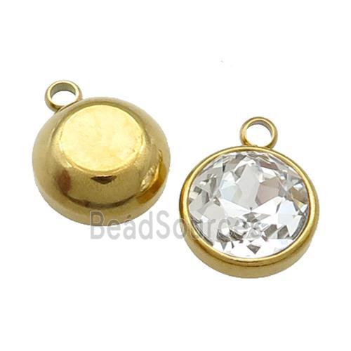 Stainless Steel Button Pendant Pave Crystal Gold Plated