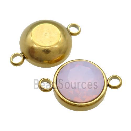 Stainless Steel Button Connector Pave Opalite Crystal Gold Plated