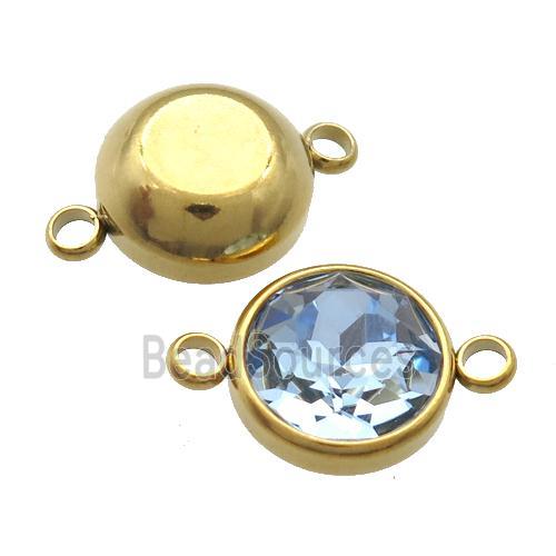 Stainless Steel Button Connector Pave Blue Crystal Gold Plated