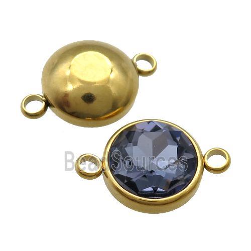 Stainless Steel Button Connector Pave InkBlue Crystal Gold Plated