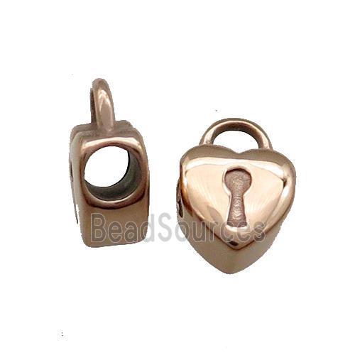 Stainless Steel Heart Lock Beads Rose Gold