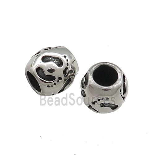 Stainless Steel European Barrel Beads Large Hole Antique Silver