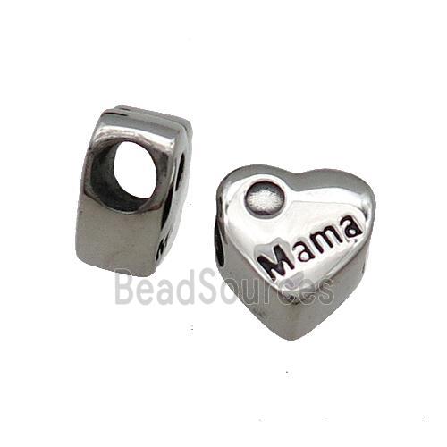 Stainless Steel European Heart Beads Mama Large Hole Antique Silver