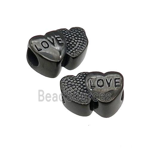 Stainless Steel Heart Beads LOVE Large Hole Black Plated