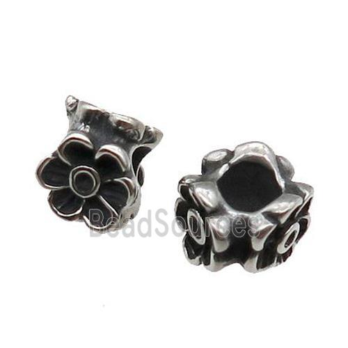 Stainless Steel Flower Beads Large Hole Antique Silver