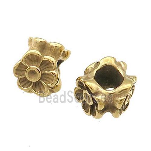 Stainless Steel Flower European Beads Large Hole Gold Plated