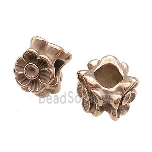 Stainless Steel Flower Beads Large Hole Rose Gold