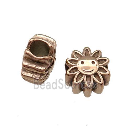 Stainless Steel SunFlower European Beads Large Hole Rose Gold