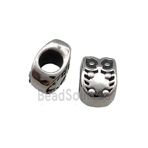 Stainless Steel Owl Beads Large Hole Antique Silver