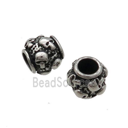 Stainless Steel Skull Beads Large Hole Antique Silver