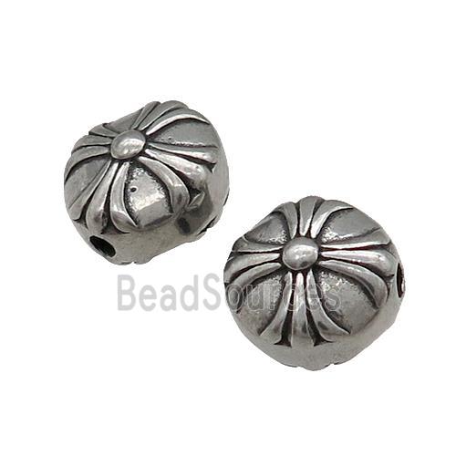 Stainless Steel Circle Button Cross Beads Antique Silver