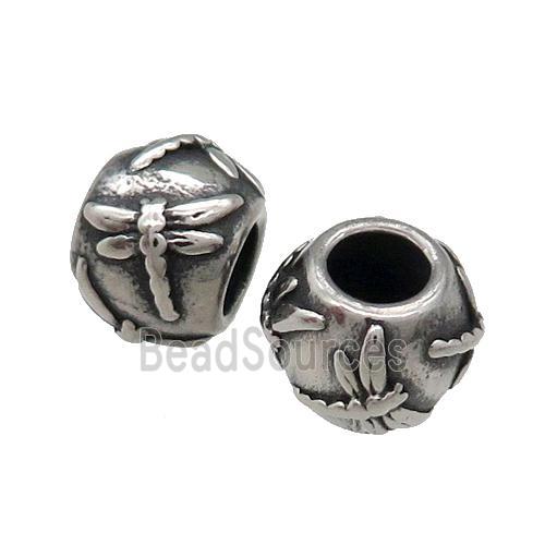 Stainless Steel Barrel Beads Large Hole Round Antique Silver