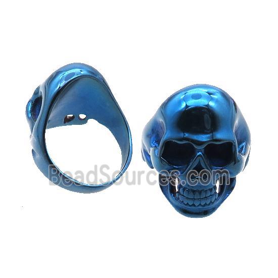 Stainless Steel Ring Skull Blue Electroplated