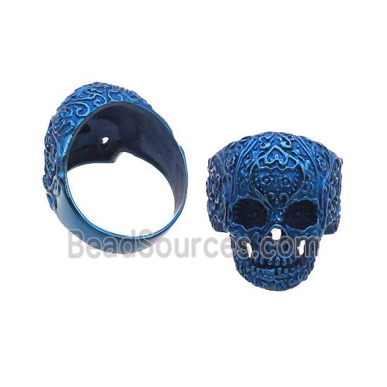 Stainless Steel Skull Ring Blue Electroplated