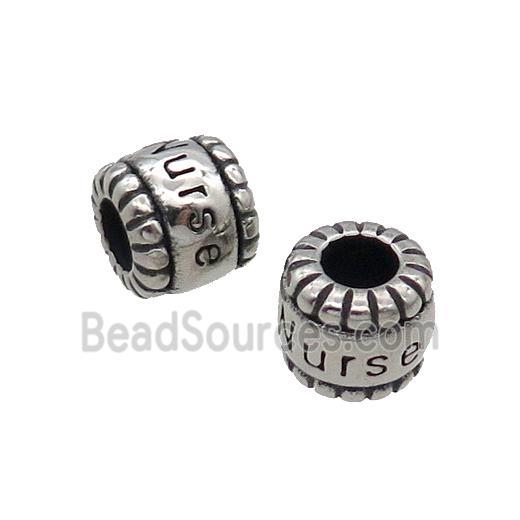 Stainless Steel Tube Beads Large Hole Antique Silver