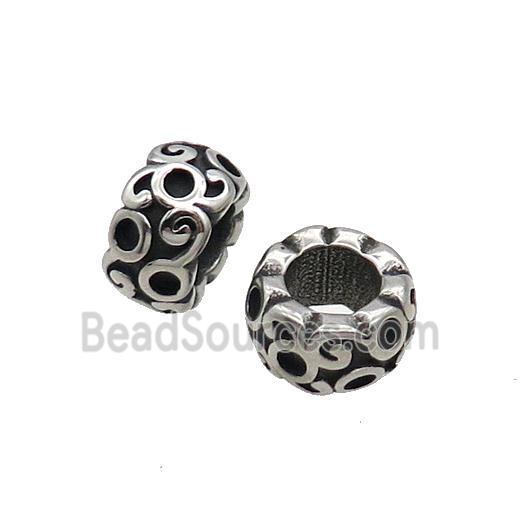 Stainless Steel Rondelle Beads Large Hole Antique Silver