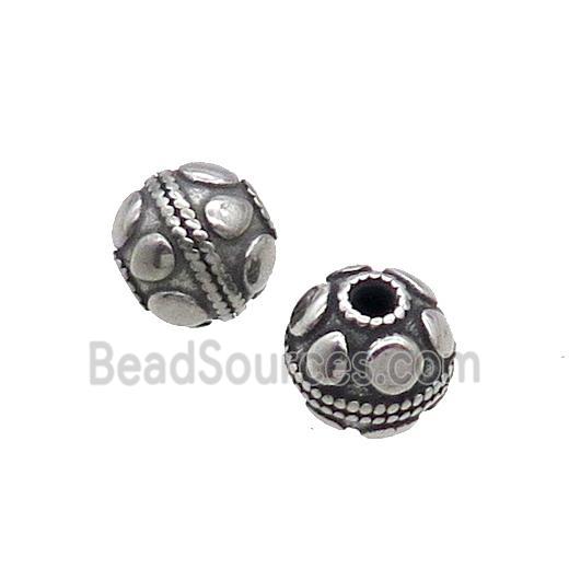 Stainless Steel Round Beads Antique Silver