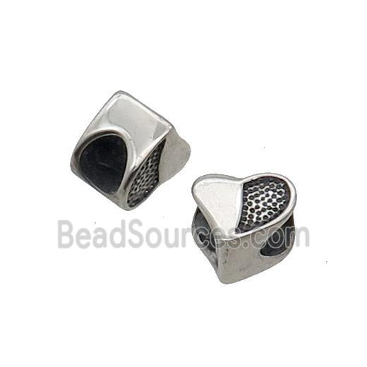 Stainless Steel Heart Beads Large Hole Antique Silver