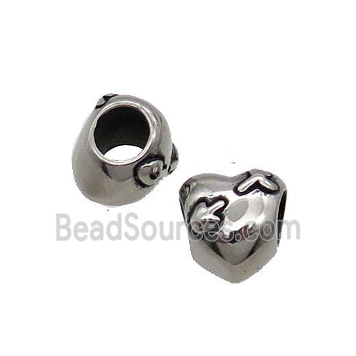 Stainless Steel Heart Beads Large Hole Antique Silver