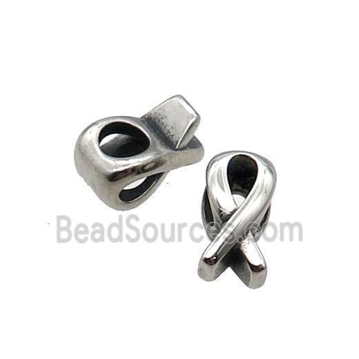 Stainless Steel Beads Cancer Ribbon Large Hole Antique Silver