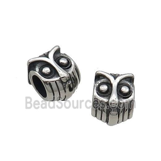 Stainless Steel Owl Beads Large Hole Antique Silver