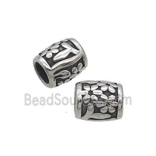 Stainless Steel Tube Beads Flower Large Hole Antique Silver