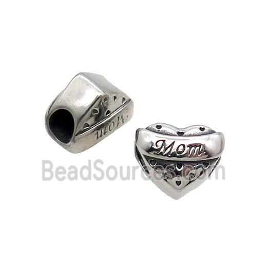 Stainless Steel Heart Beads Mom Large Hole Antique Silver