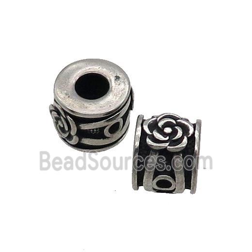 Stainless Steel Rondelle Beads Flower Large Hole Antique Silver