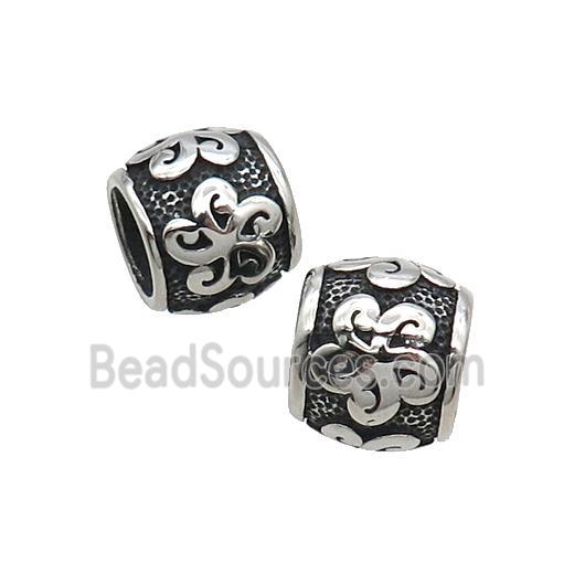 Stainless Steel Barrel Beads Flower Large Hole Antique Silver