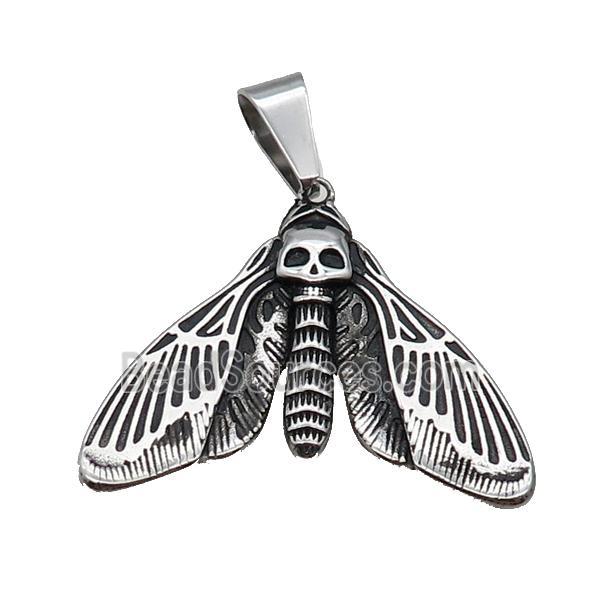 Stainless Steel Moth Pendant Skull Antique Silver