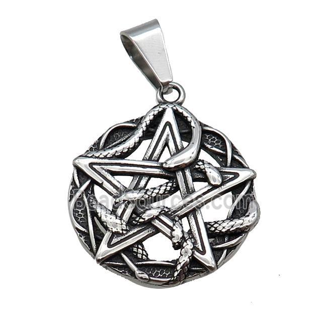 Stainless Steel David Star Pendant Snake Antique Silver