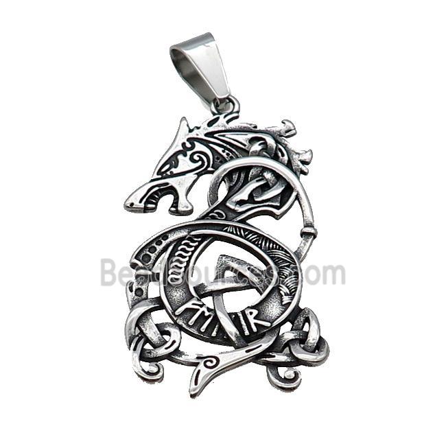 Stainless Steel Dragon Pendant Antique Silver