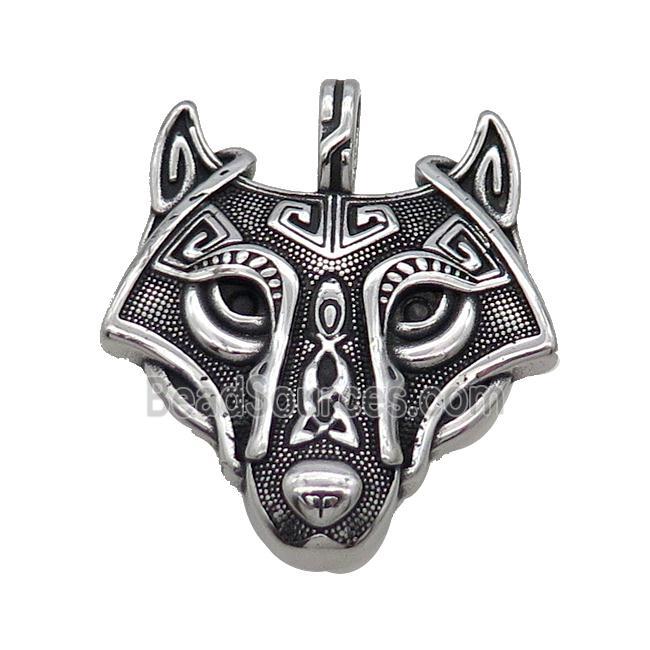 Stainless Steel Wolf Pendant Antique Silver