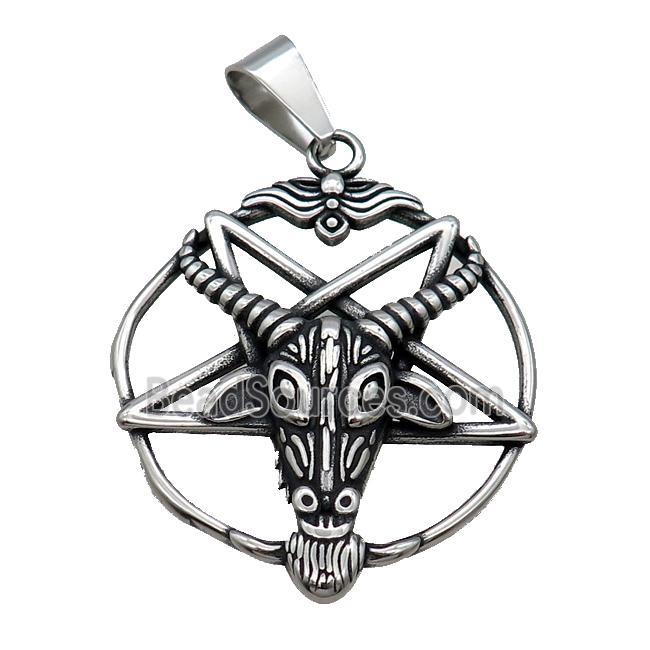 Stainless Steel Bullhead Pendant Antique Silver