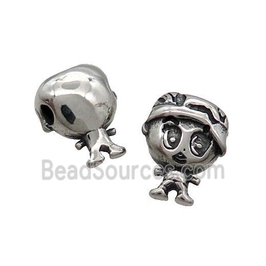 Stainless Steel Boy Beads Cartoon Antique Silver