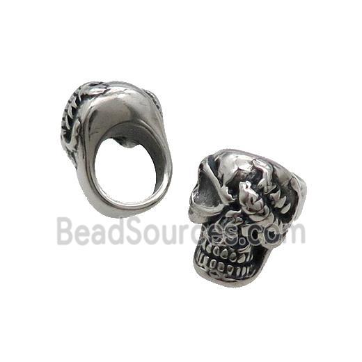 Stainless Steel Skull Beads Large Hole Antique Silver