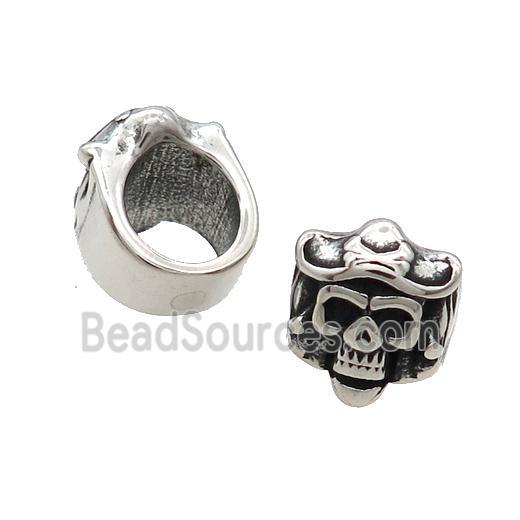 Stainless Steel Skull Beads Large Hole Antique Silver