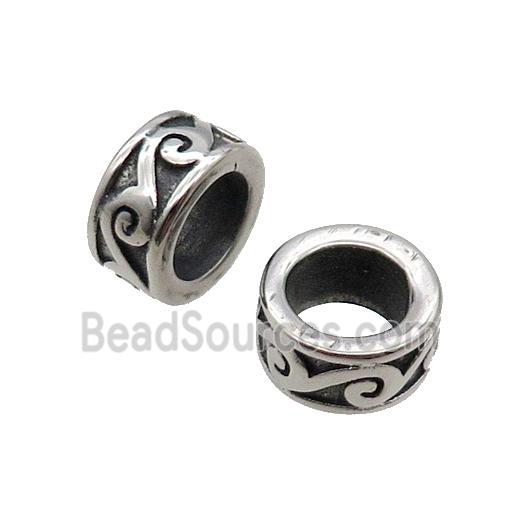 Stainless Steel Rondelle Beads Large Hole Antique Silver