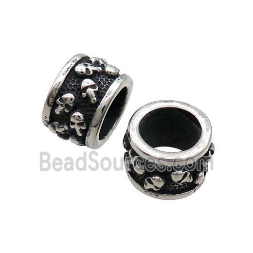 Stainless Steel Tube Beads Skull Large Hole Antique Silver